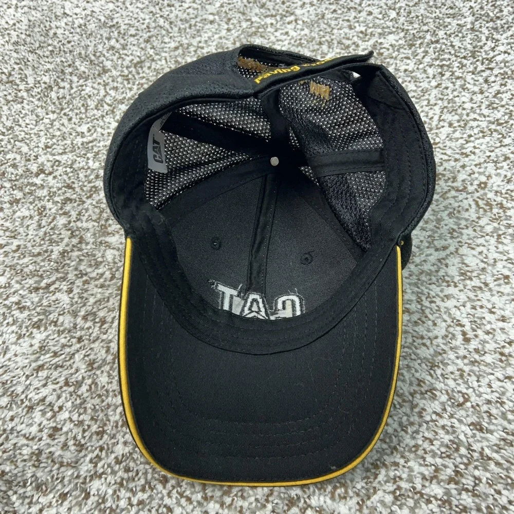 CAT Hat Cap Strap Back Black Yellow Mesh‎ Trucker VIP Mens Workwear Construction